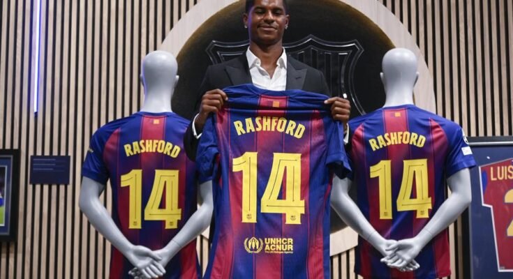 Présentation de l'attaquant anglais Marcus Rashford en tant que nouveau joueur de Barcelone