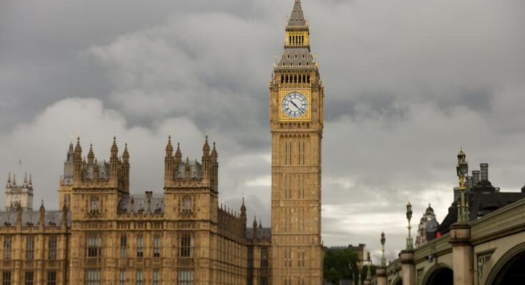 Vues des maisons du Big Ben et du Parlement à Westminster, ...