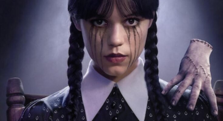 "Mercredi" Affiche de la saison 2 avec Jenna Ortega.