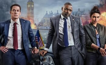 La star de l'Inde Priyanka Chopra Jonas avec Idris Elba et John Cena sur une affiche de la première vidéo originale «State Heads».
