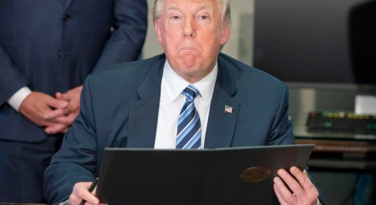 Le président Trump rencontre le ministère du ministère des Finances Mnuchin par le ministère des Finances