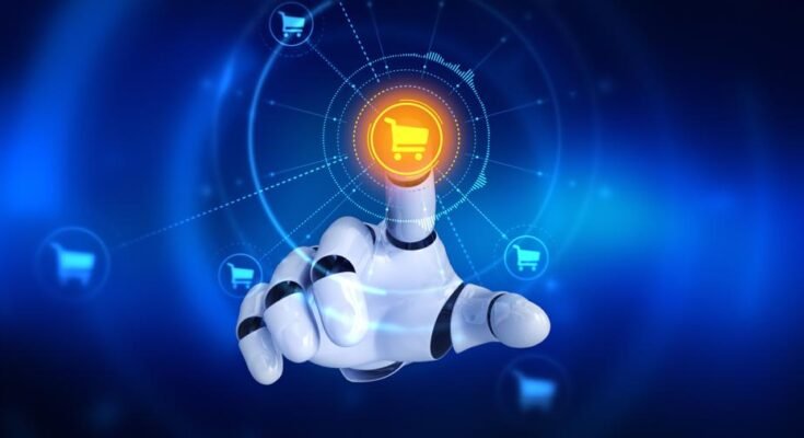 Robot Hand Touche sur l'écran puis les Symes de shopping apparaissent