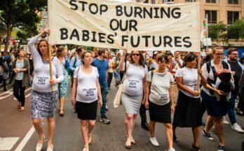 Les enceintes se marient sous un rassemblement pour une mesure climatique à Sydney, en Australie.