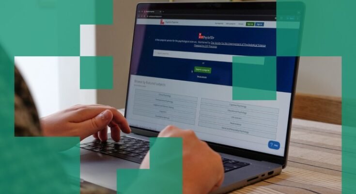 Un écran portable montrant le site Web du PsyarXiv PrepRpps -