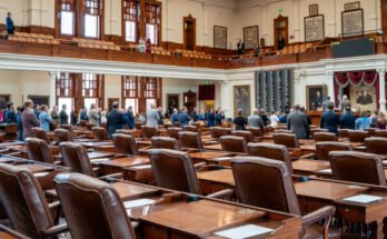 Sièges vides montrés à Texas House sur la capitale de l'État.